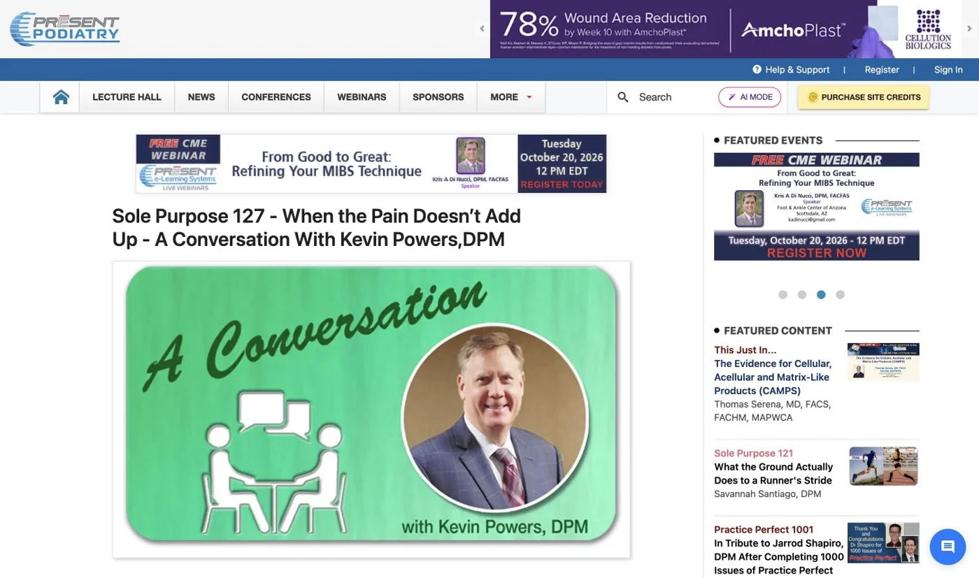 PRESENT Podiatry website with podiatry news, CME lectures, and conference listings